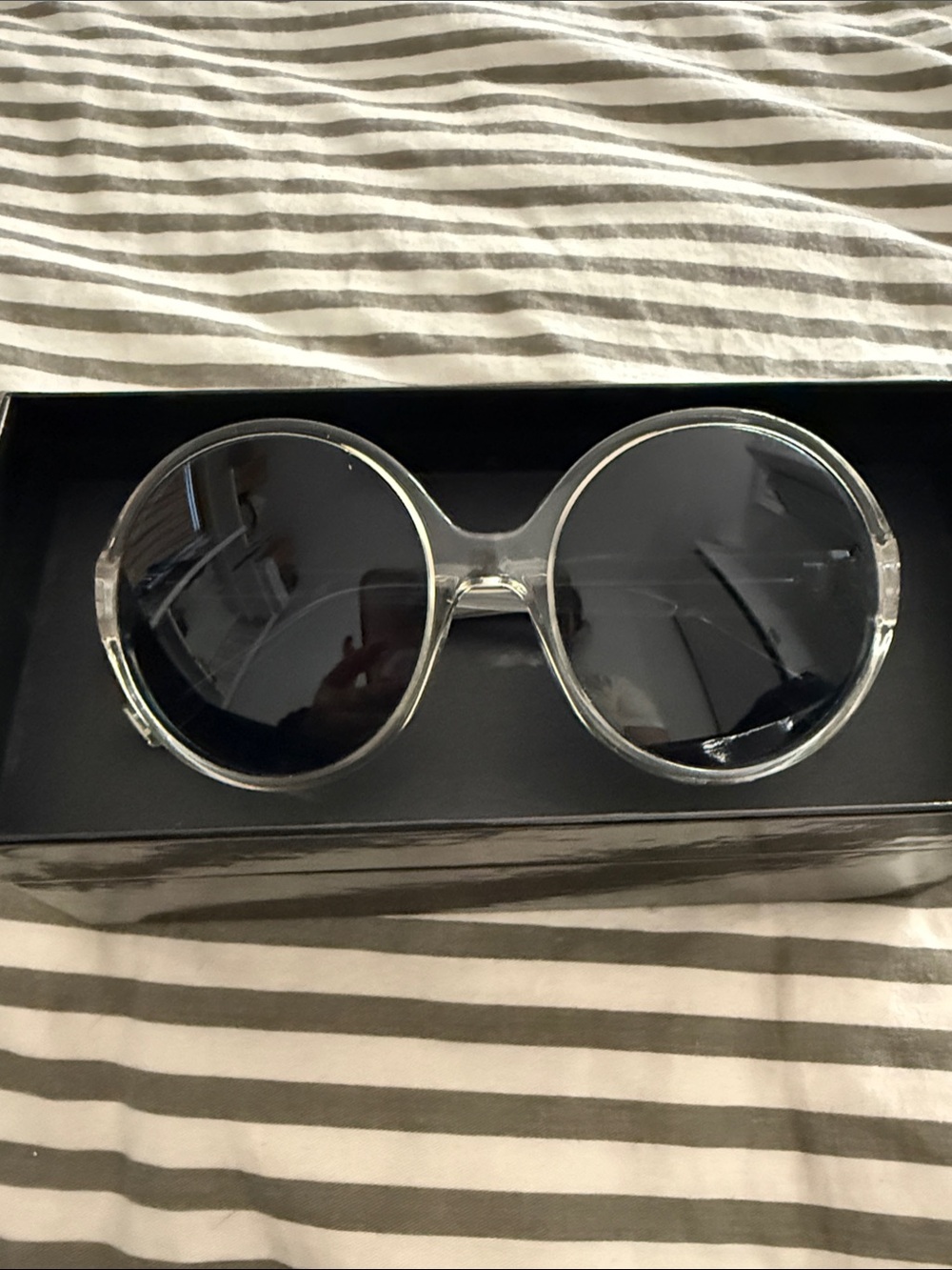 Yves Saint Laurent Clear Frame Black Lens Round Sunglasses